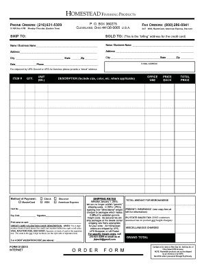 Homestead Finishing Products Order Form