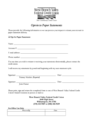 Paper Statement Opt-In Form