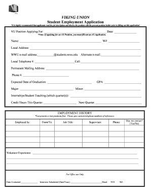 VIKING UNION Student Employment Application