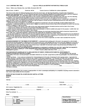 My belongings worksheet - Event LAWFORD TIME TRIAL Organisers WELLS and DISTRICT