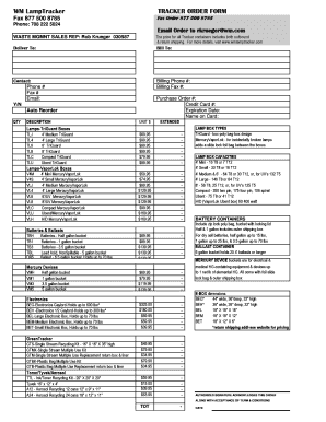 WM LampTracker Order Form