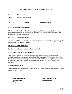 Written consent from fdw sample - Personnel Action Report