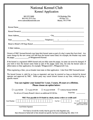 National Kennel Club Kennel Application
