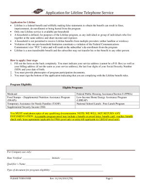 Application for Lifeline Telephone Service