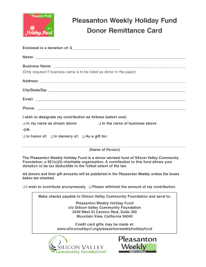 Pleasanton Weekly Holiday Fund Donation Form