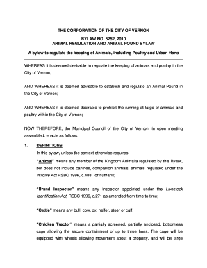 ANIMAL REGULATION AND ANIMAL POUND BYLAW