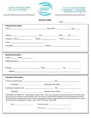 Occupational Therapy Intake Form