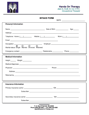 Hands On Therapy Intake Form
