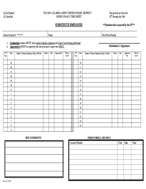 Substitute Employee Hourly Daily Timesheet