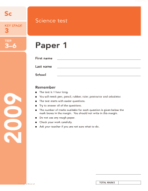 Science Test Key Stage 3 Tier 3–6 Paper 1