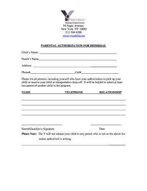 Parental Authorization for Dismissal