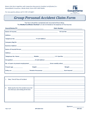 GasanMamo Insurance Personal Accident Claim Form