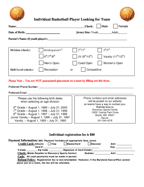 Basketball Player Registration Form