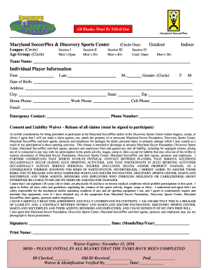 Maryland SoccerPlex Waiver Form