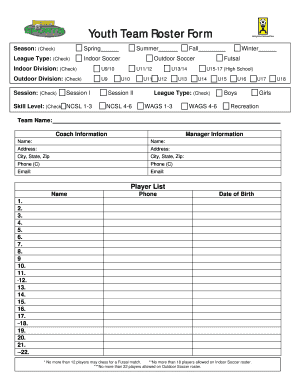 Youth Team Roster Form