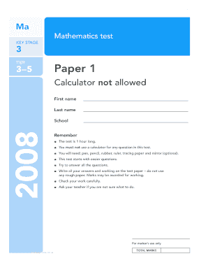 UK Key Stage 3 Mathematics Test Tier 3-5 Paper 1