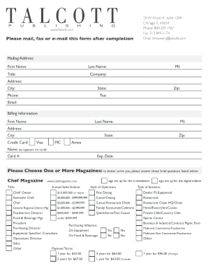 Magazine Subscription Order Form