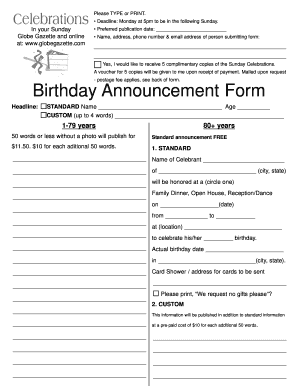 Birthday Announcement Form