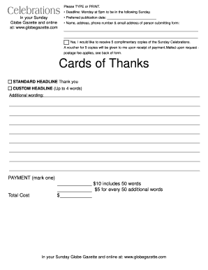 Globe Gazette Obituary Notice Form