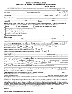 Oregon Dental Association Membership Application