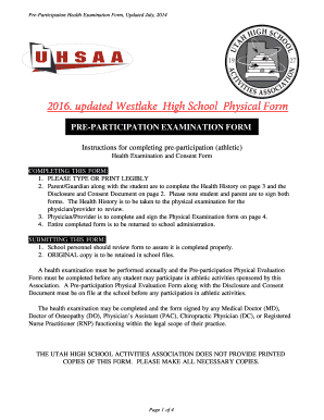 Utah High School Pre-Participation Physical Form