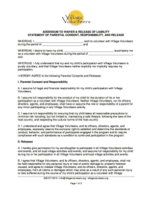 Addendum to Waiver & Release of Liability