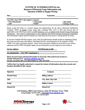 Letter of Authorization for Energy Usage Data