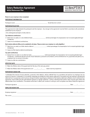 Salary Reduction Agreement for 403(b) Retirement Plan