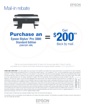 Epson Stylus Pro 3880 Mail-in Rebate Form