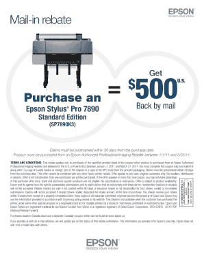 Epson Stylus Pro 7890 Mail-in Rebate Form