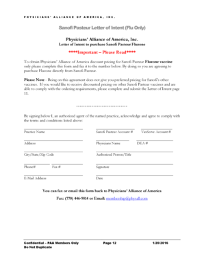 Sanofi Pasteur Letter of Intent
