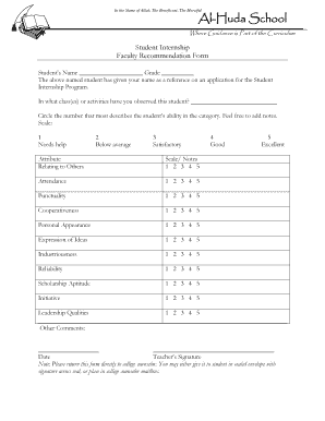 Student Internship Faculty Recommendation Form