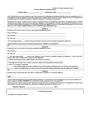 Per Diem Allowance Certification Form