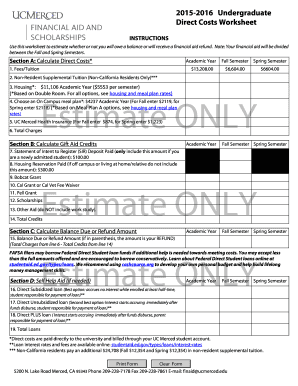 UC Merced Undergraduate Direct Costs Worksheet