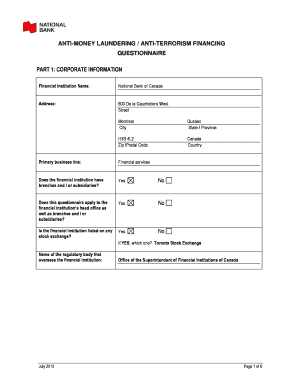 Anti-Money Laundering Questionnaire