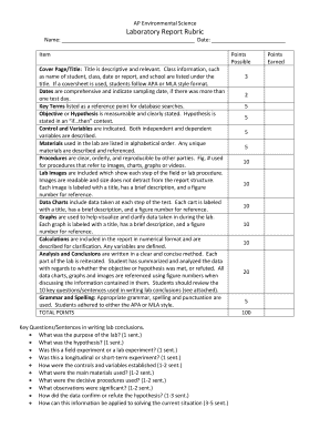 AP Environmental Science Laboratory Report Rubric