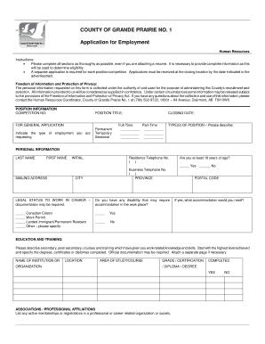 County of Grande Prairie Application for Employment