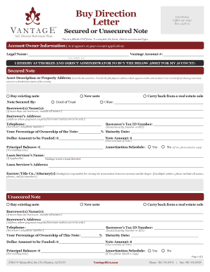 Buy Direction Letter for Secured or Unsecured Note