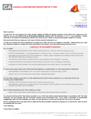 UK Travel Insurance Cancellation Claim Form