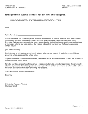 Texas Student Absence Notification Letter