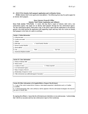 Iowa Identity Theft Victim Application and Affidavit