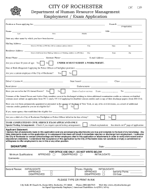 City of Rochester Employment Exam Application