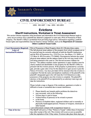 California Eviction Instructions and Worksheet