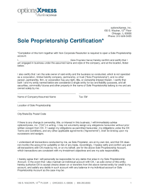 Sole Proprietorship Certification Form