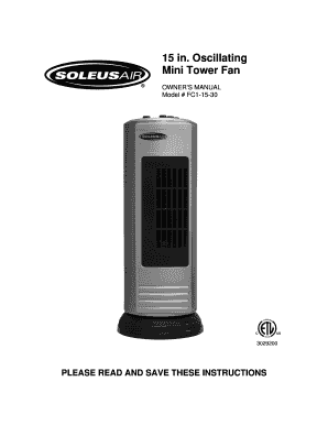 Soleus Air Mini Tower Fan Owner's Manual