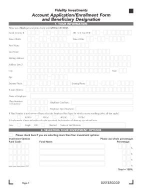 Fidelity Investments Account Application and Beneficiary Designation Form