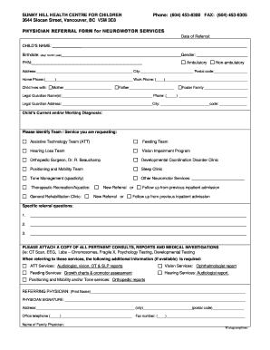 Physician Referral Form for Neuromotor Services