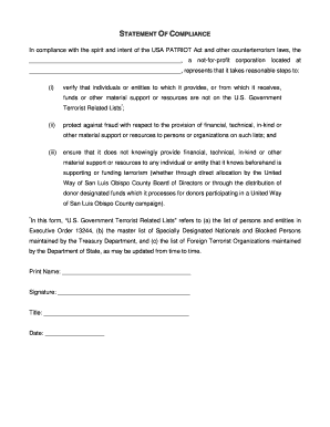 USA PATRIOT Act Compliance Statement