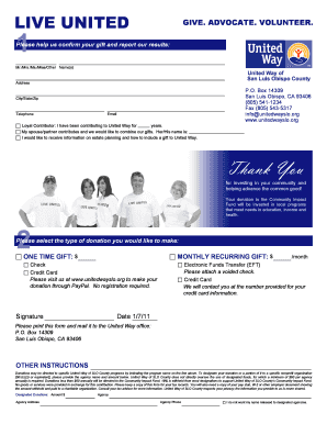 United Way Donation Form