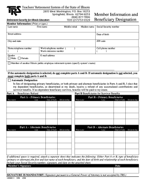 Illinois Teachers' Retirement System Beneficiary Designation Form